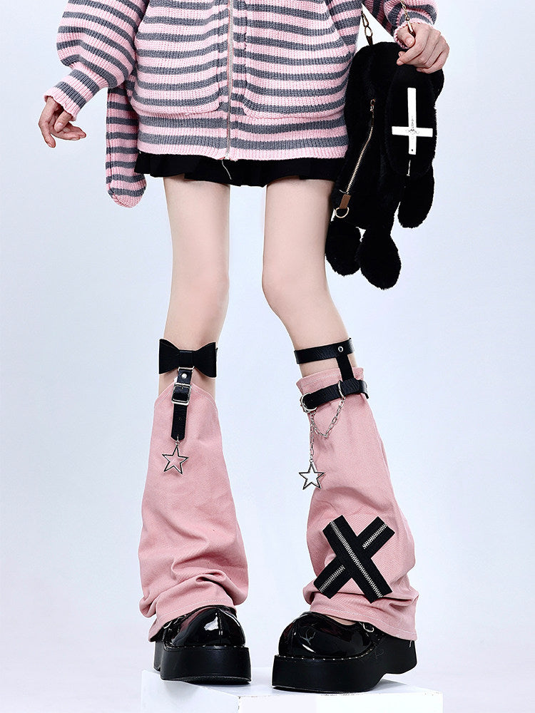 Pink Black Cross Chain Leg Warmers
