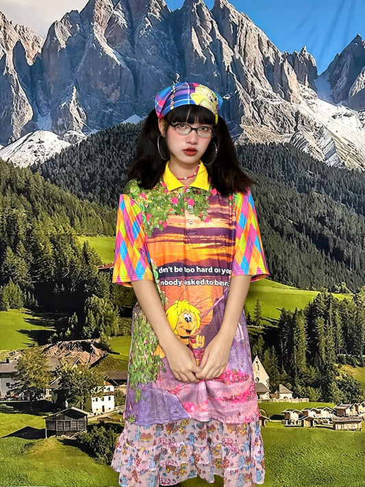 BunnyBunnyGun - Harajuku Mesh Polo Shirt Cartoon Print Oversize shirt bunnybunnygun