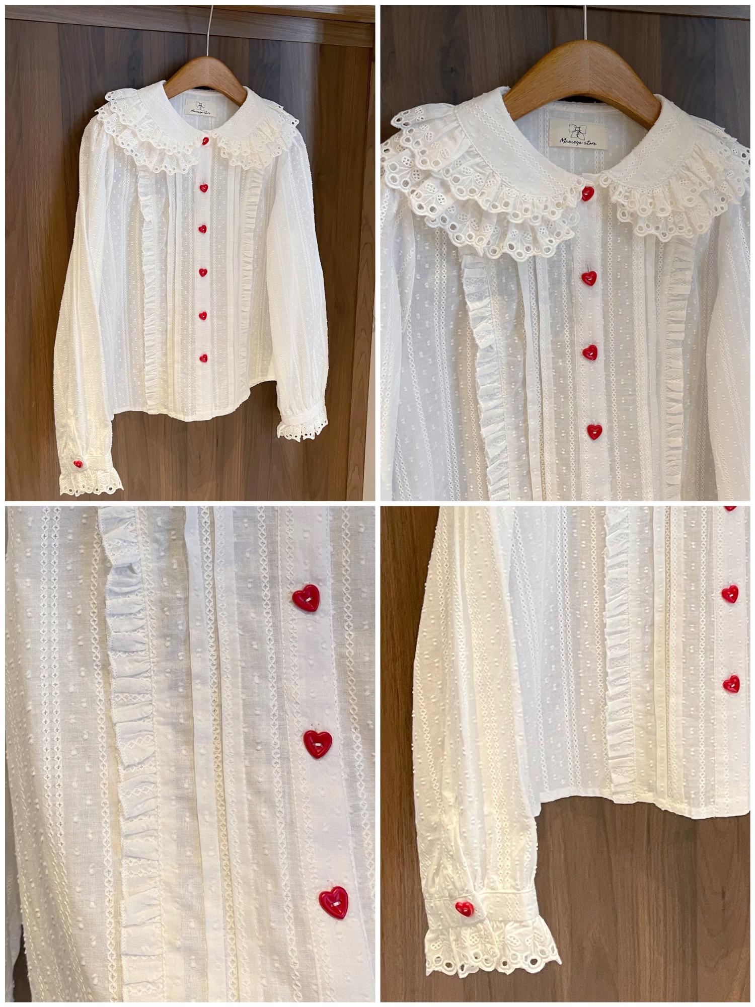 Mameya - Kawaii French Lace Double-Layer Collar Sweet Cotton Shirt blouse Mameya