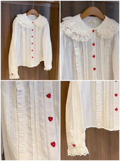 Mameya - Kawaii French Lace Double-Layer Collar Sweet Cotton Shirt blouse Mameya