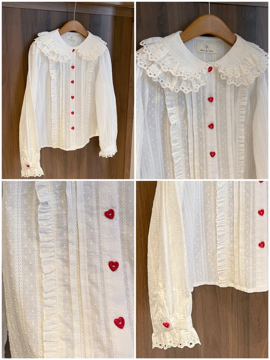Mameya - Kawaii French Lace Double-Layer Collar Sweet Cotton Shirt blouse Mameya