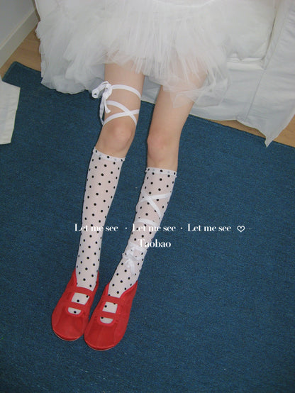 LET ME SEE - Y2K Polka Dot Tie-Up Mesh Calf Socks socks let me see