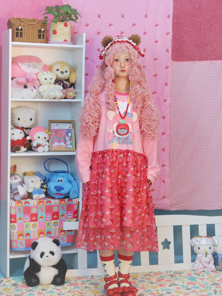LULULULU - Kawaii Chef Mouse Print Chiffon & Knit Long Dress dress LULULULU