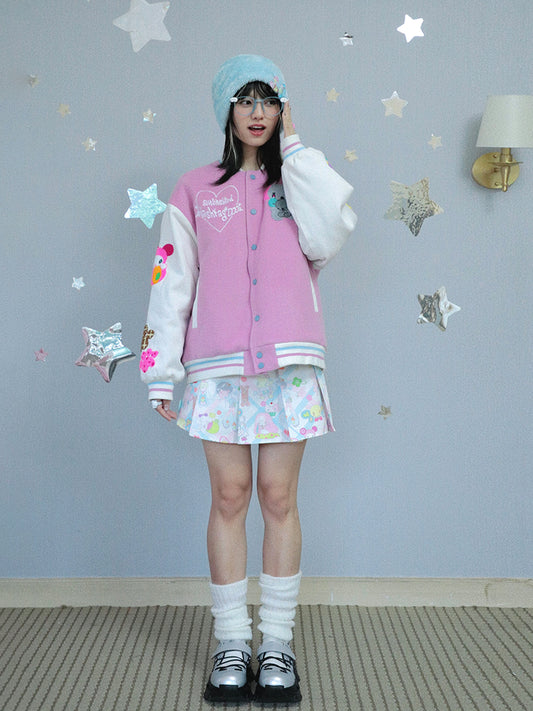 Hashtag DDD - Kawaii Padded Pink Baseball Jacket jacket Hashtag DDD