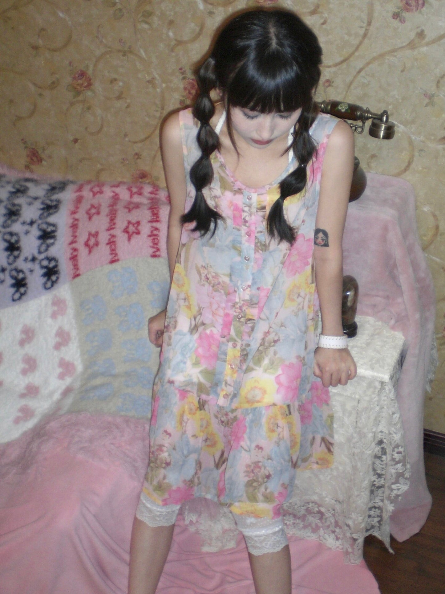 HIBABAO - Floral Sheer Layer Dress dress HIBABAO