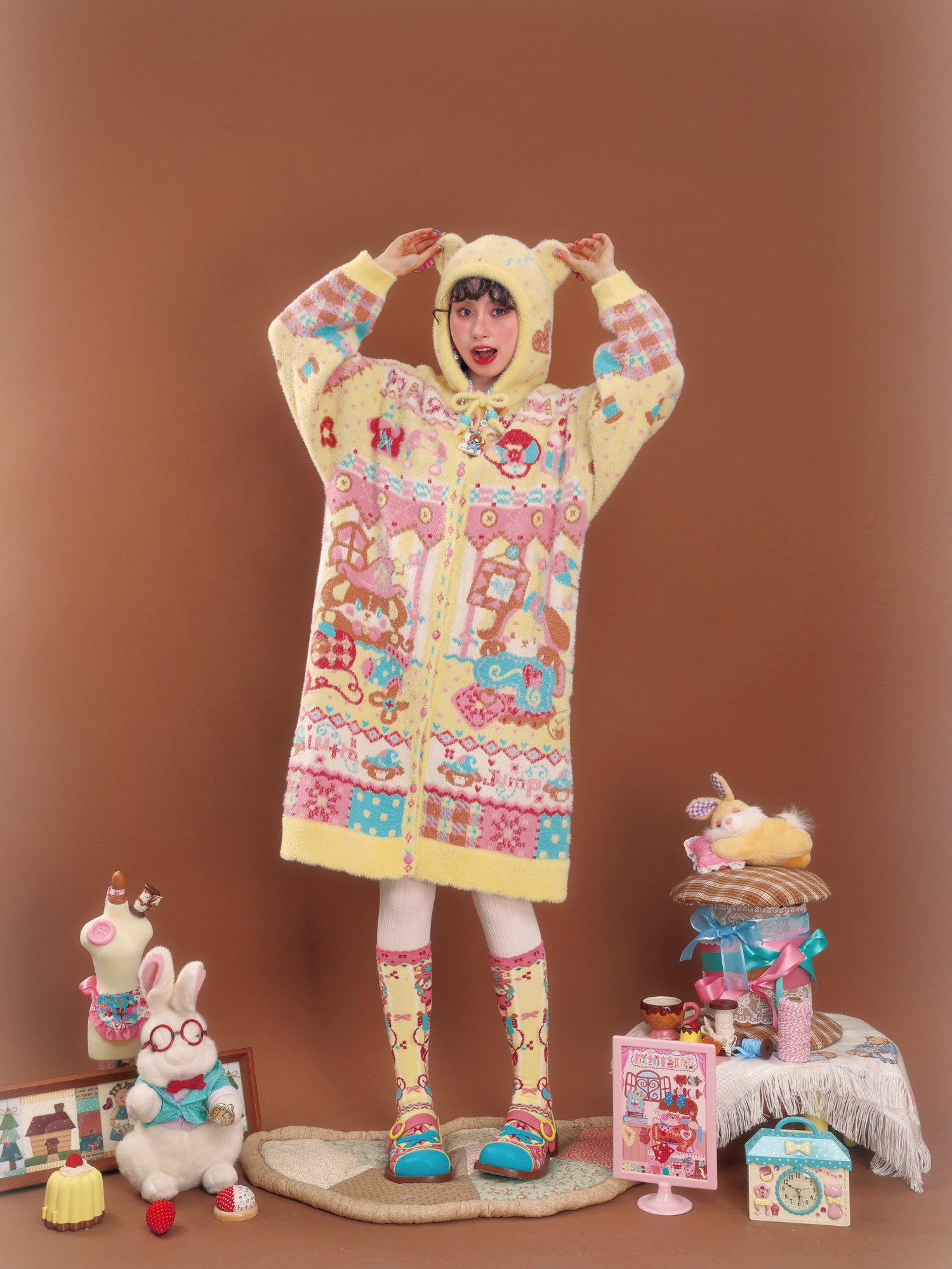 LutraJump - Decora Bear Hood Knit Cardigan dress Lutra Jump