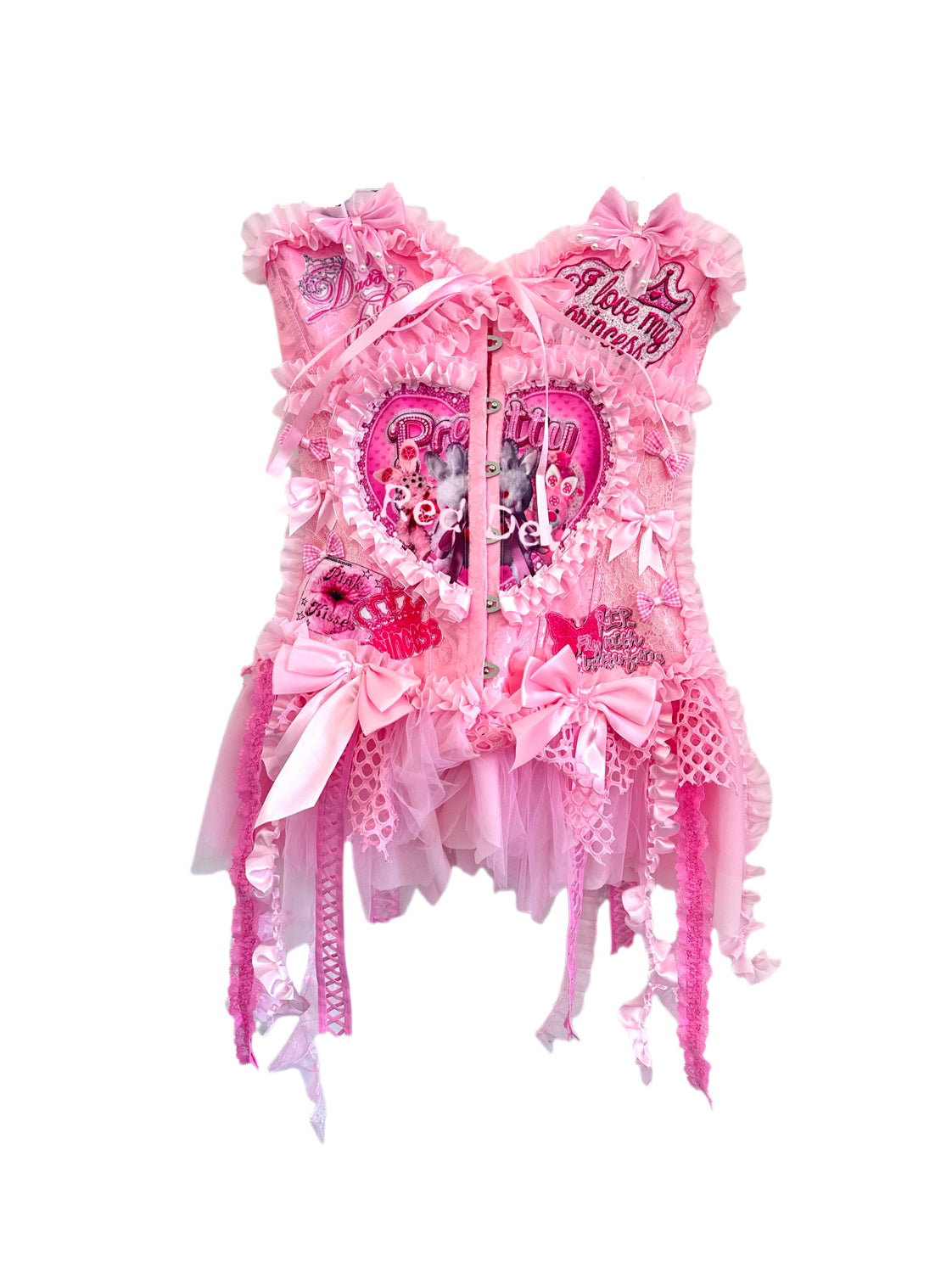 RedDevil Lace-Up Bustier | Visual Decora Kei Pink Corset Top tank top Red Devil
