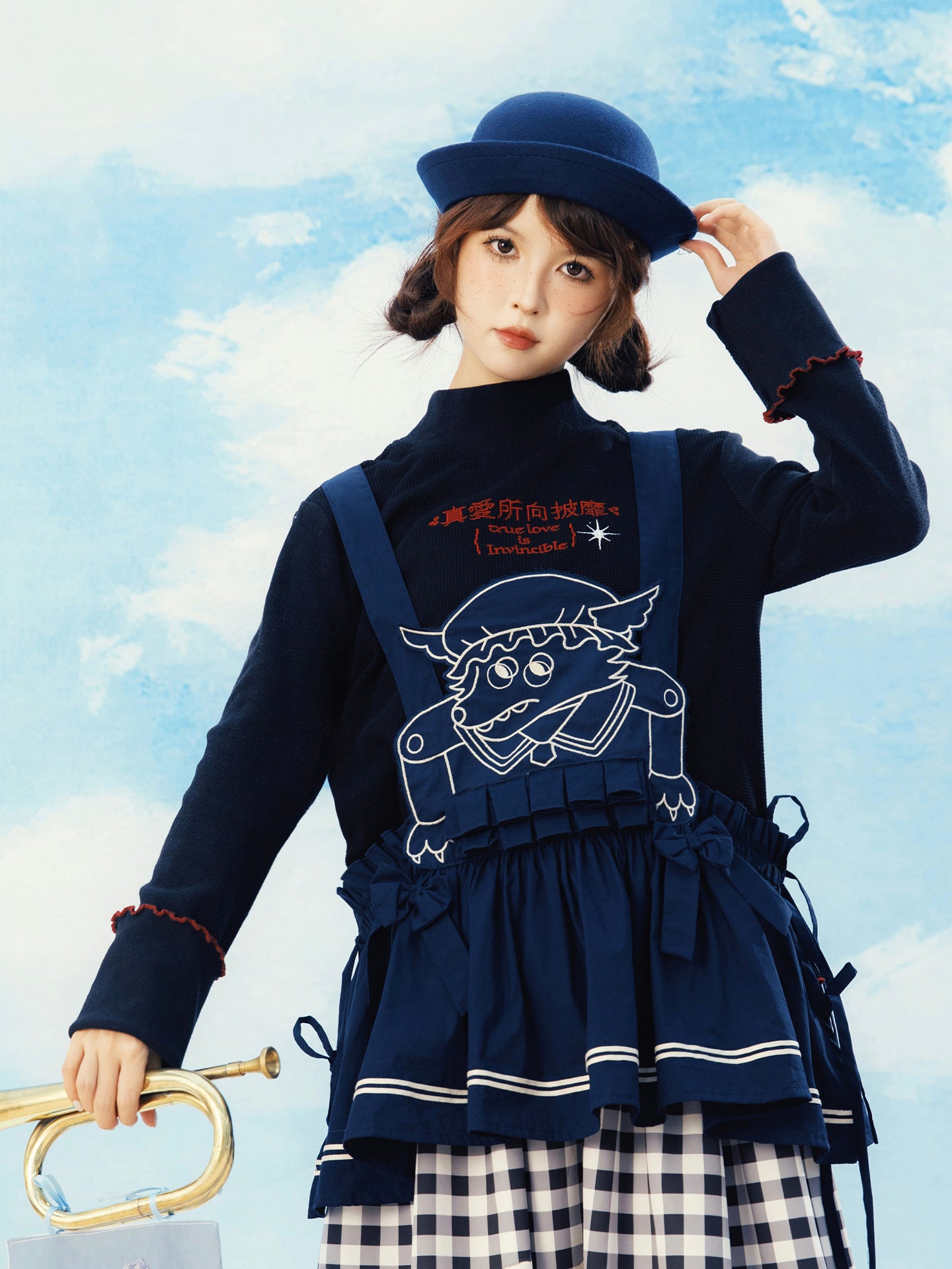 Meugler - Kawaii Apron Dress Navy Sailor Wolf Embroidery Ribbon Dress dress Meugler