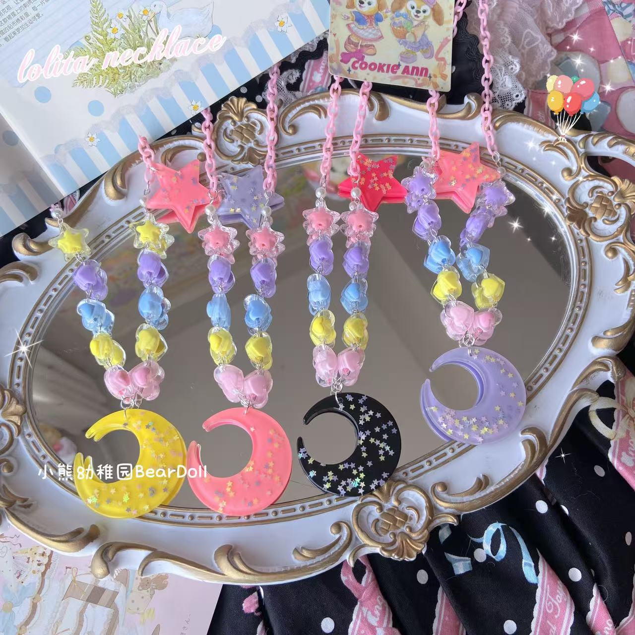 Bear Doll Dopamine Moon Necklace | Kawaii Beaded Sequin Necklace necklace Bear Doll