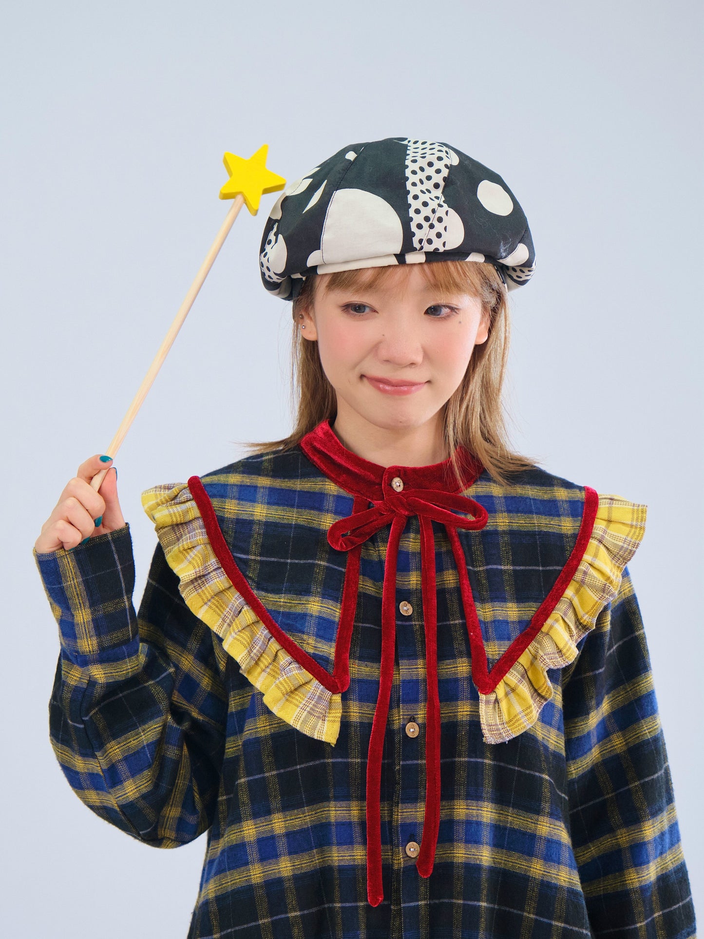 MeowMeow Bug - Vintage Plaid Bow Shirt Dress
