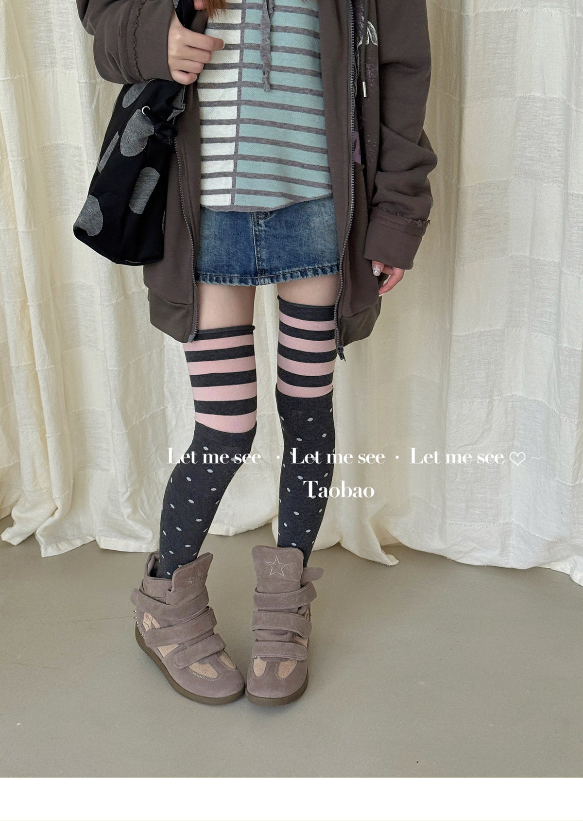 LET ME SEE - Polka Dot & Striped Over-the-Knee Socks socks let me see