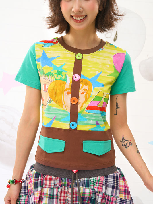 FRUITS Sweet‑Dream Tee | Illustration Tee with Faux Pockets tshirt Fruits