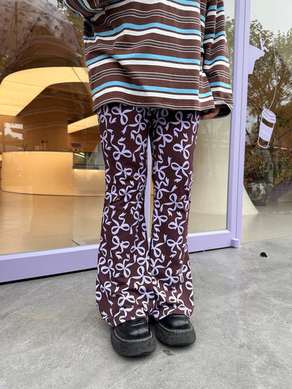 BunnyBunnyGun - Brown Bow Elastic Waist Flare Pants