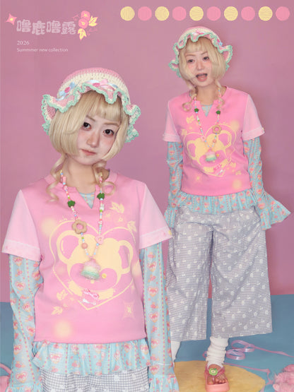 Lulululu - Pink Mouse Print Tee shirt LULULULU