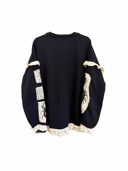 Red Devil - Insect Print Lace Patchwork Sweatshirt sweatshirt Red Devil