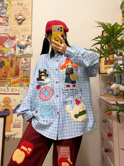 BIBULU - Blue Plaid Embroidered Shirt shirt BIBULU