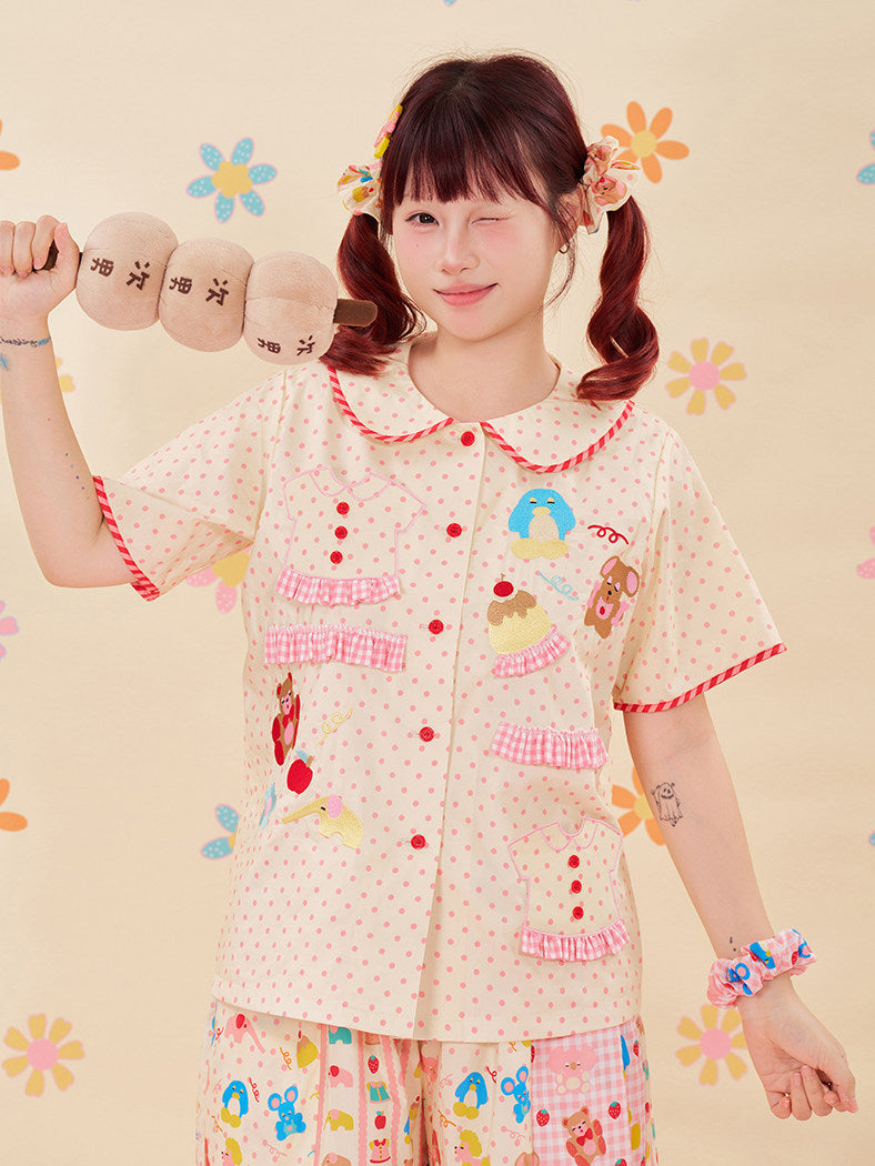 NIKKOU - Animal Embroidered Lace Shirt shirt Nikkou home