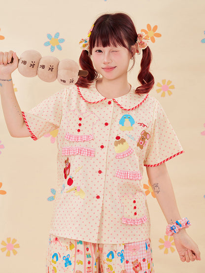 NIKKOU - Animal Embroidered Lace Shirt shirt Nikkou home