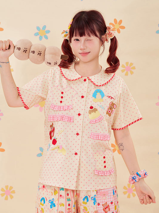 NIKKOU - Animal Embroidered Lace Shirt shirt Nikkou home