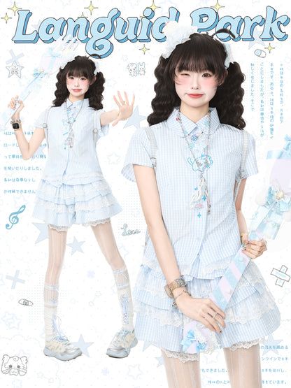 Languid Park - Lace Bow Shirt & Mini Skirt Set set Languid Park