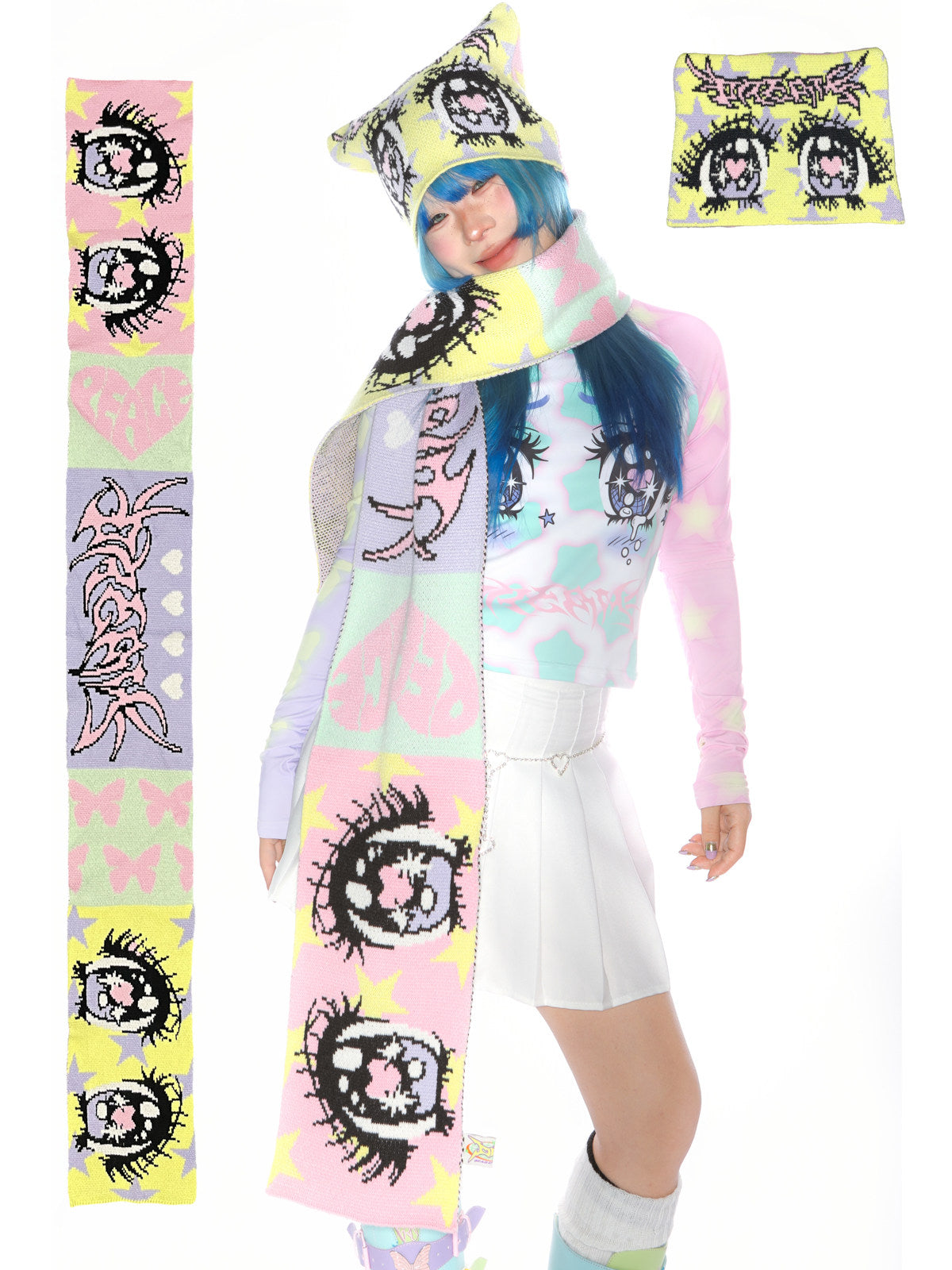 DeadEndKids - Decora Anime Eye Knit Scarf scarf DeadEndKids