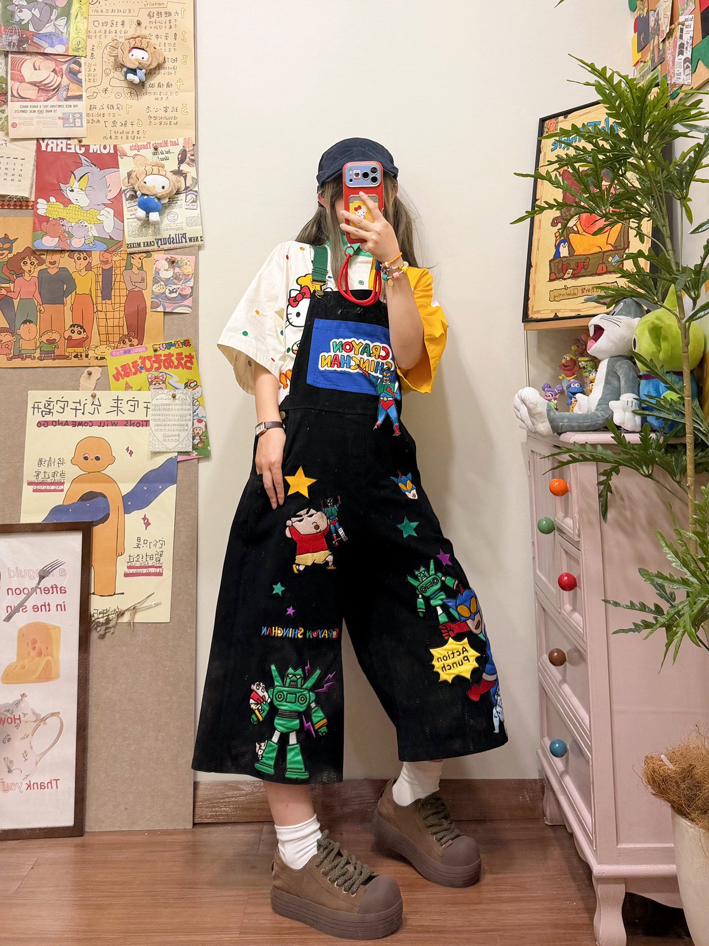 BIBULU - Cartoon Embroidered Overall Pants overall BIBULU