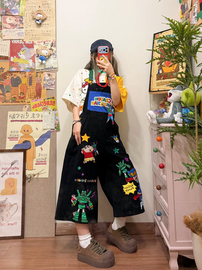 BIBULU - Cartoon Embroidered Overall Pants overall BIBULU