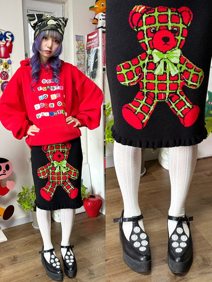 bunnybunnygun - Harajuku Christmas Bear Knit Skirt Scarf Set skirt bunnybunnygun