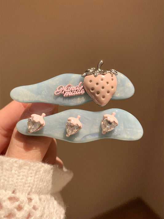 Mint Blue Strawberry Heart Hair Clip hair clip none