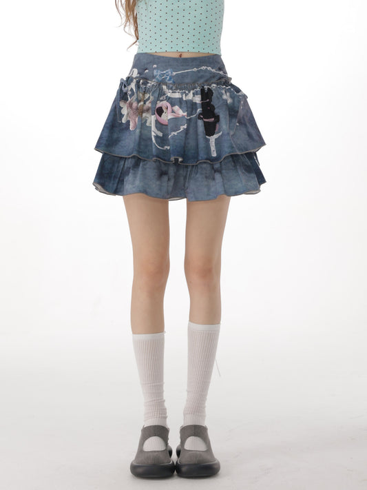 ziziFei - Blue Bunny Chain Mini Skirt skirt ziziFei