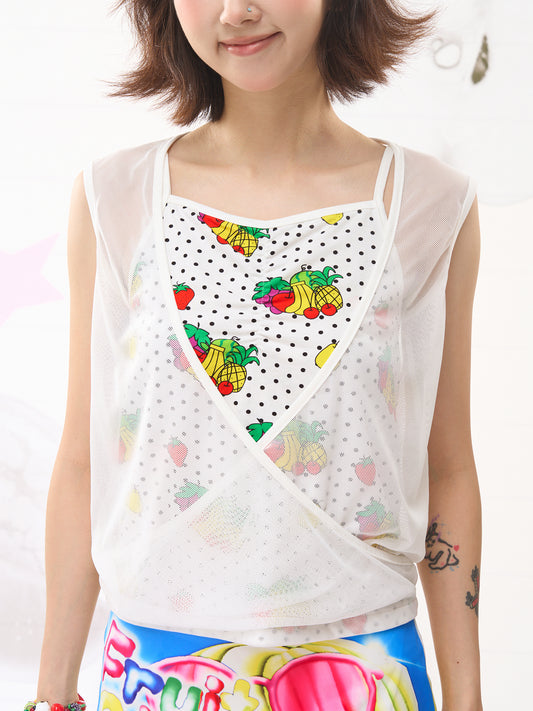 FRUITS Fruit Dot Mesh Tank | Dual-Layer Vintage Y2K Vest tshirt Fruits