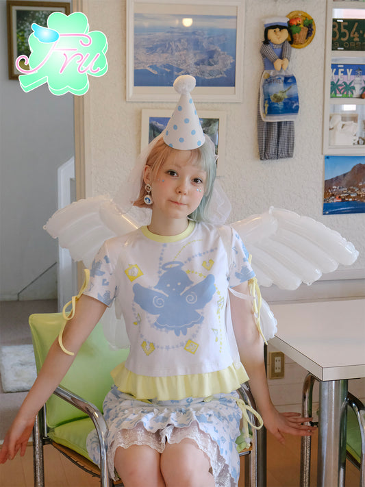 frufru White Angel Print T-Shirt – Cute Summer Cotton Tee tshirt frufru