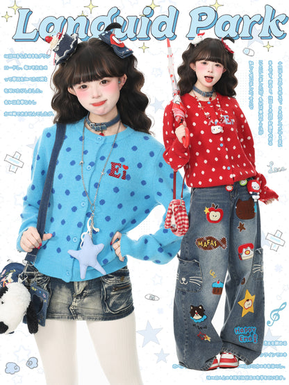 Kawaii Polka Dot Knit Cardigan Sweater cardigan Languid Park