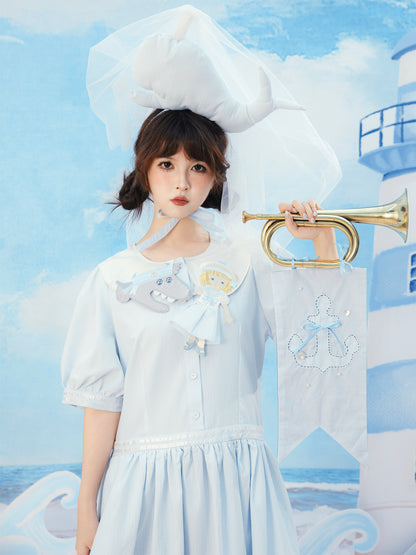 Meugler - Kawaii Dress Blue White Stripes dress Meugler