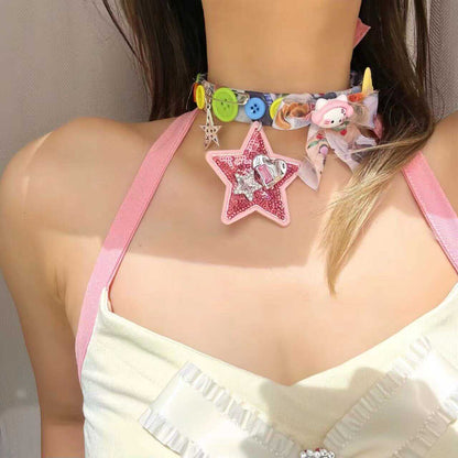 Hidden – Y2K Decora Choker with Star Charms & Button Puppy Pendant necklace hidden