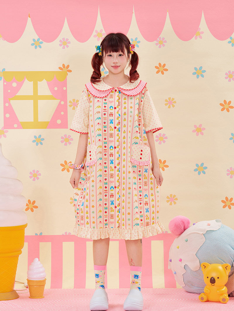 NIKKOU - Animal Print Lace Shirt Dress dress Nikkou home