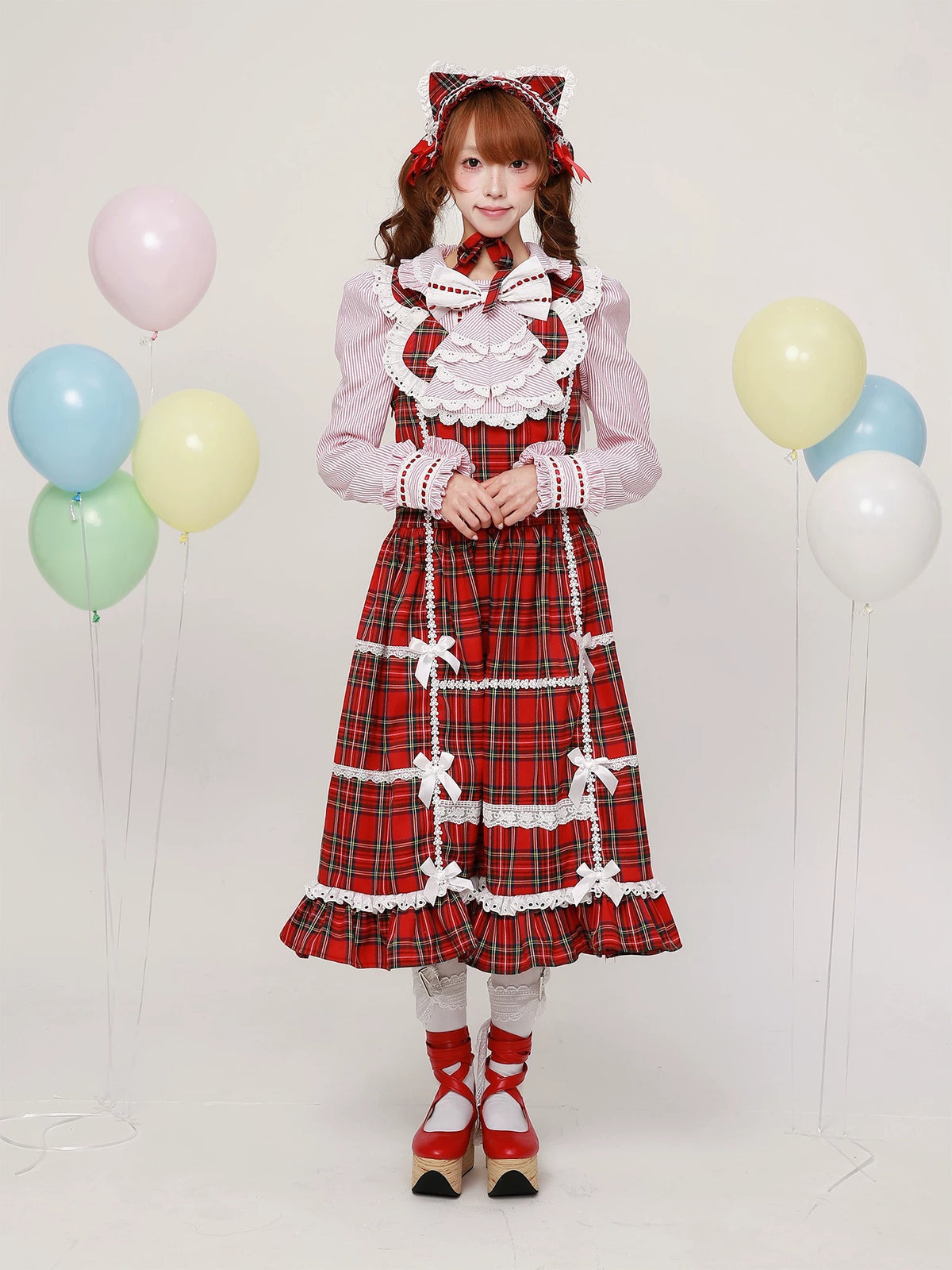 SOS MEME CLUB - Red Plaid Showa Retro Dress dress SOS MEME CLUB