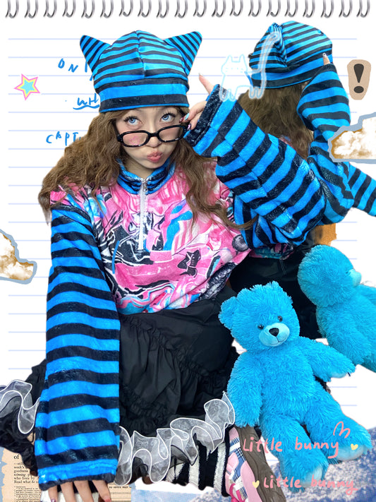 LEERROO - Subculture Striped Fleece Print Sweatshirt jacket Leerroo