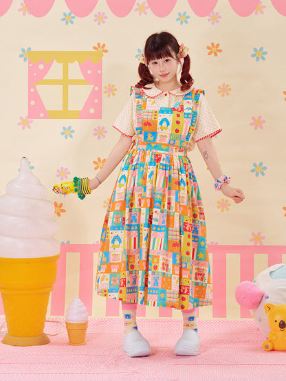 NIKKOU - Color Apron Suspender Dress dress Nikkou home