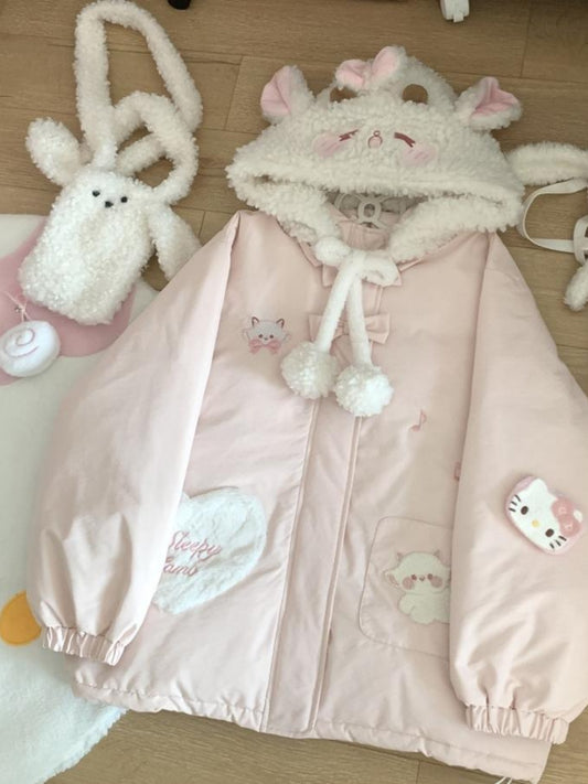 Blurred Bear - Kawaii Lamb Hood Puffer Jacket jacket Blurred Bear