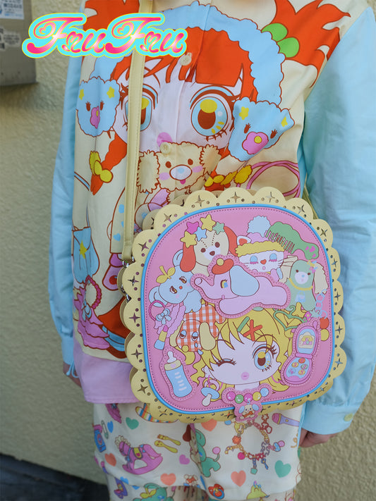 frufru Decora Kei Bag | Rose Red Cartoon Print Bag | PU Shoulder & Crossbody Bag bag frufru