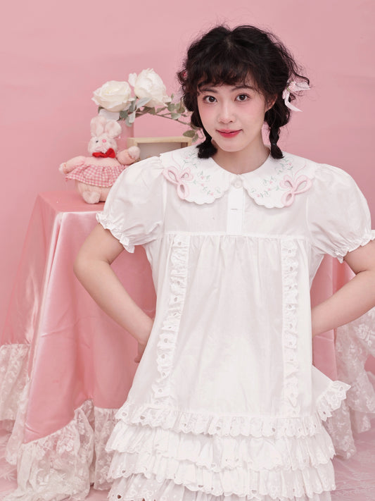 SemenCoicis – Vintage Butterfly Embroidered Blouse with Peter Pan Collar blouse SemenCoicis