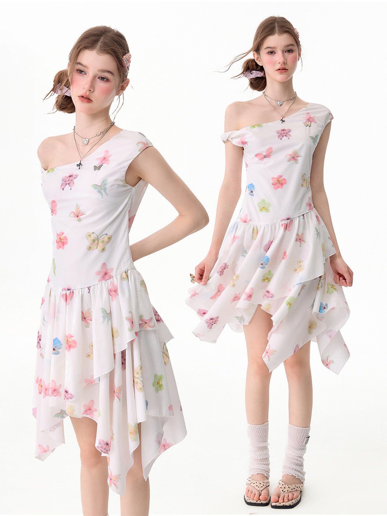 ziziFei - White Floral Asymmetrical Dress dress ziziFei