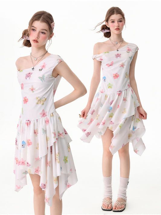 ziziFei - White Floral Asymmetrical Dress dress ziziFei