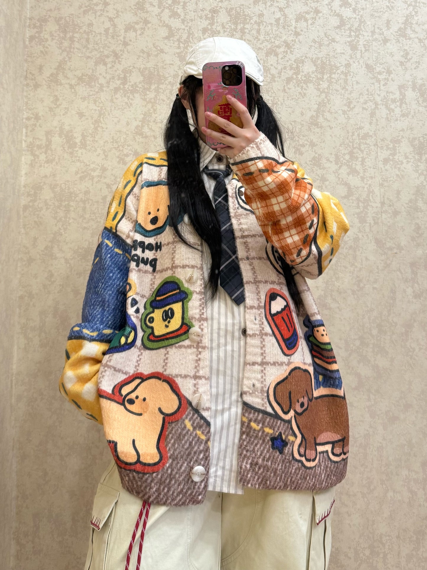 BIBULU - Kidcore Cartoon Check Knit Cardigan cardigan BIBULU S