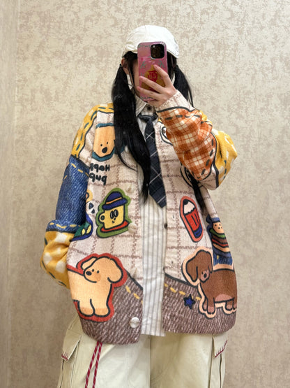 BIBULU - Kidcore Cartoon Check Knit Cardigan cardigan BIBULU S