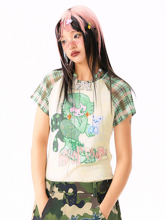 sillysis - Yellow Plaid Mesh T-Shirt tshirt sillysis