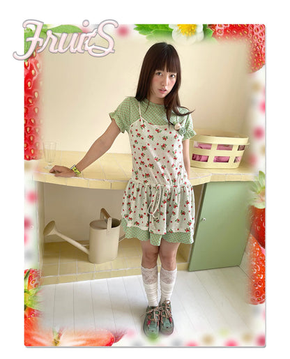 FRUITS - Mint Green Polka Dot Puff Sleeve Dress dress Fruits S