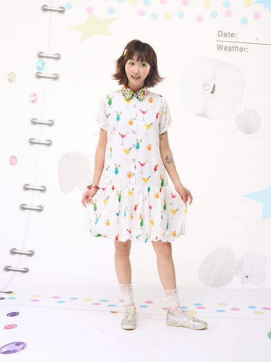 FRUITS Bubble Drink Summer Dress | Original Soda Shirt-Collar Dress dress Fruits