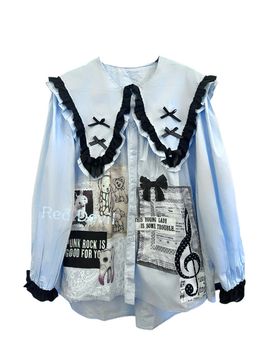 RedDevil – Baby Blue Doll Collar Oversized Shirt blouse Red Devil